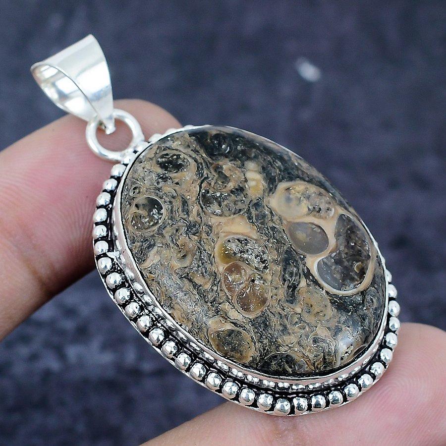 Natural Turritella Fossil 925 Sterling Silver Jewelry Pendant 2.13" v9O78
