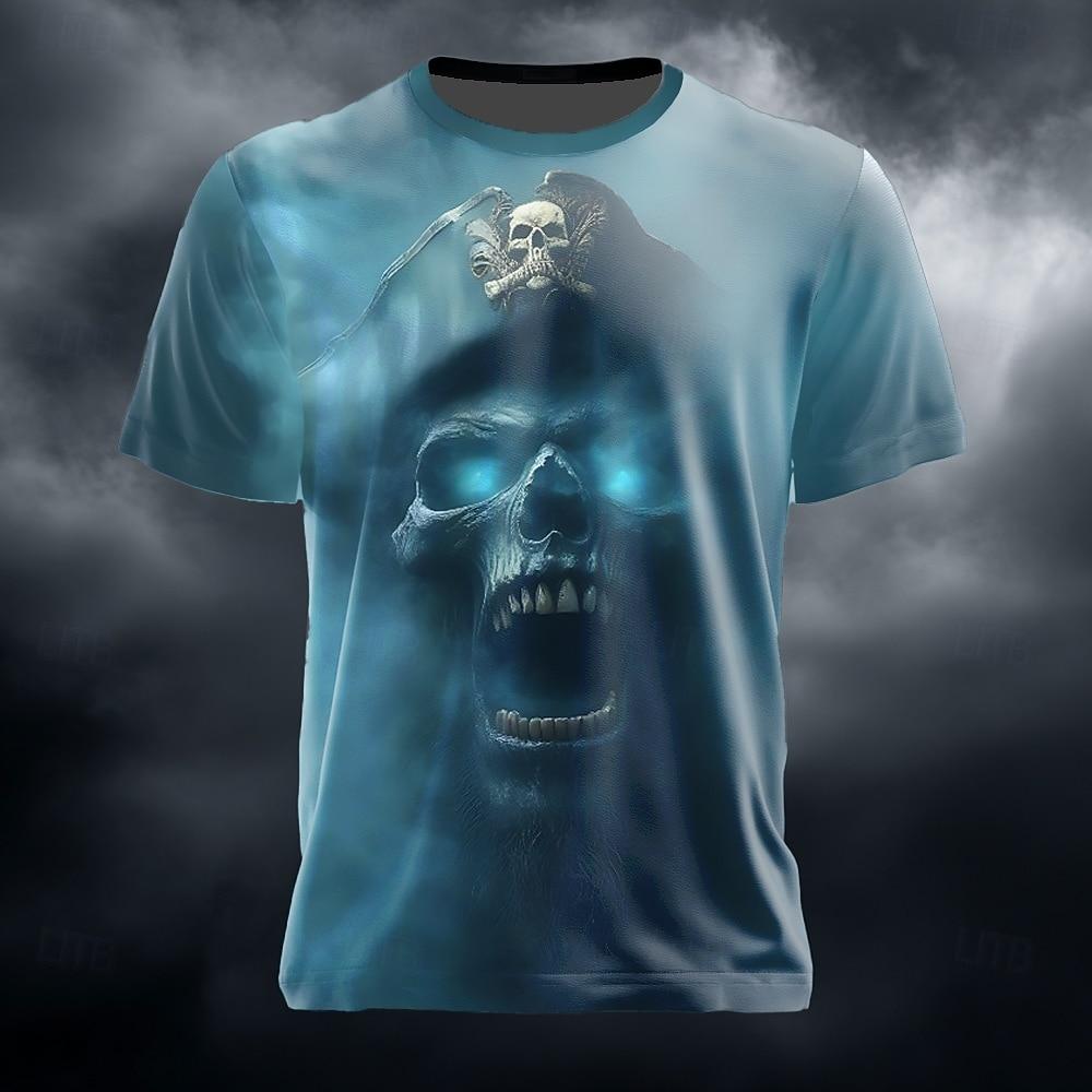 Men's Skull Graphic T-Shirt Novelty 3D Grim Reaper Print Short Sleeve T Shirt Street Personality Party Daily Top Summer Clothing