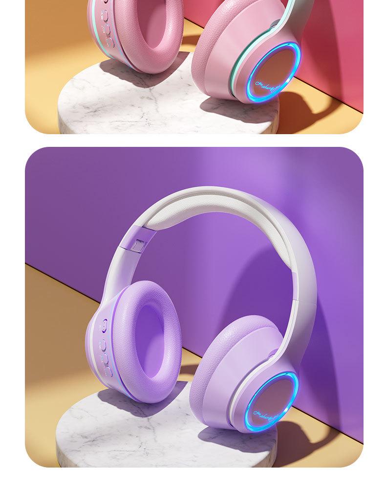 Gradient Color Head-Mounted Bluetooth Headphones with Lights - In Stock Bestseller