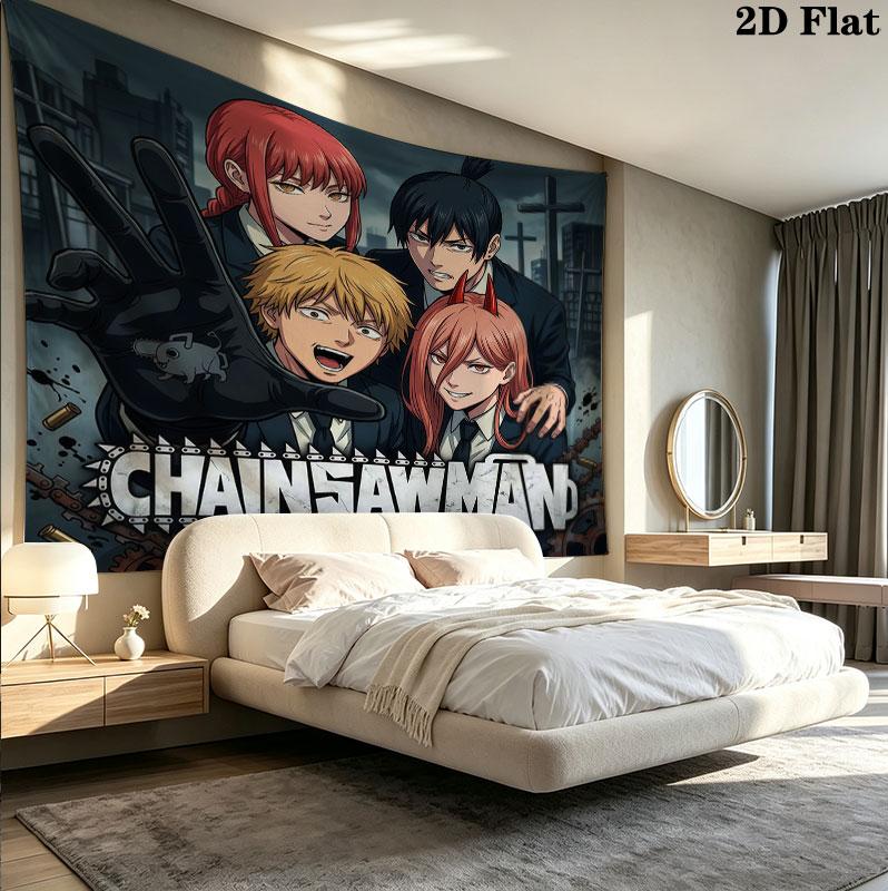 Chainsaw Man Wall Tapestry Aesthetic Wall Hanging Printed Fabric Blanket Decorative Tapestries For Bedroom Living Room Home Decor