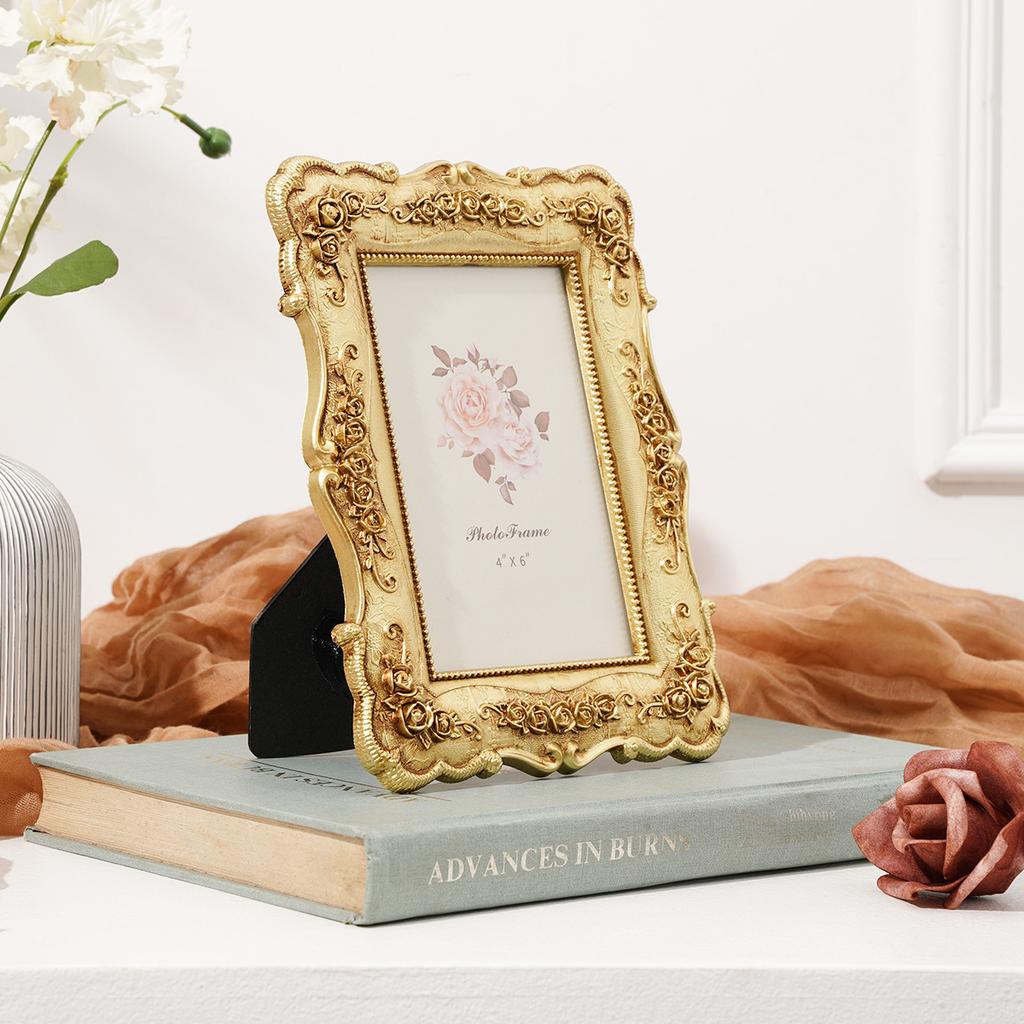 1PC, European-style Rectangular Golden Rose Relief Decorative Photo Frame
