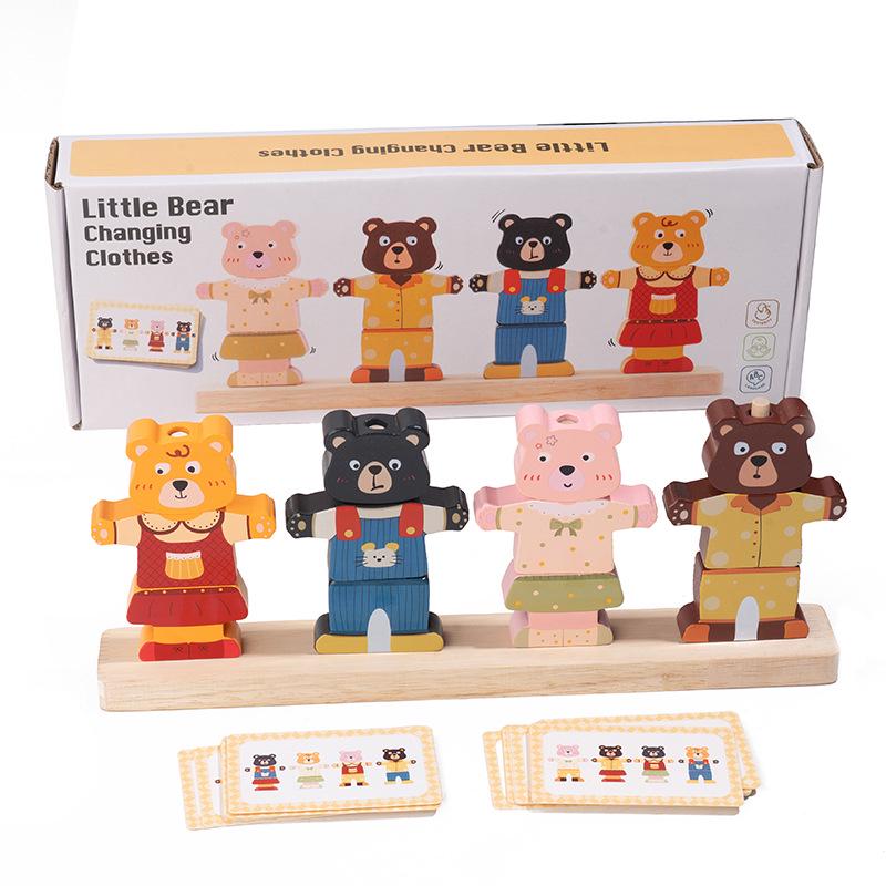 Wooden Bear Color Recognition & Dress-Up Game – Educational Beading & Matching Set