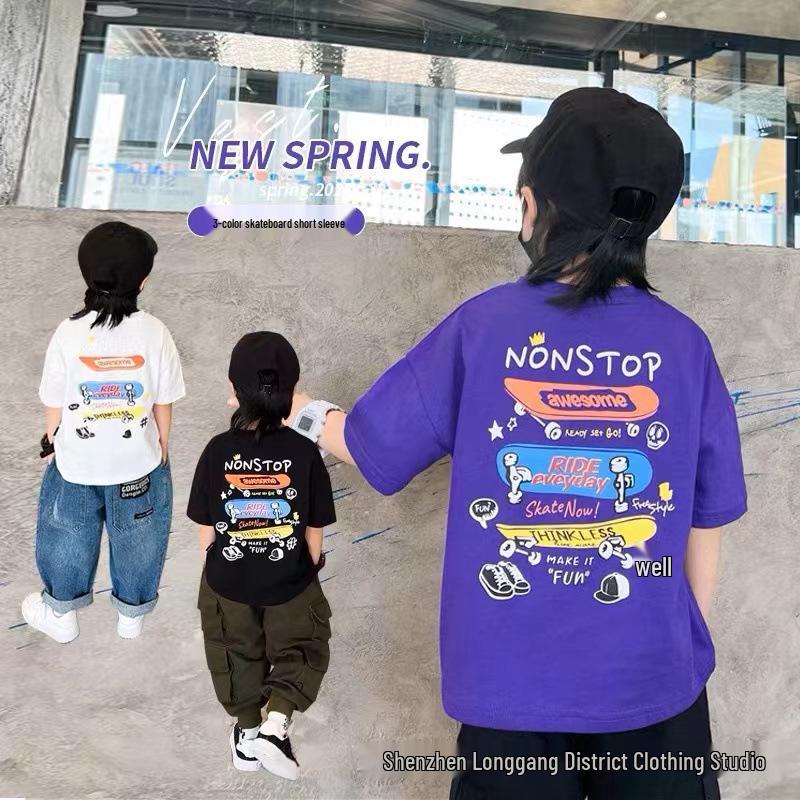 Summer Style 100% Pure Cotton Trendy Loose Short Sleeve T-Shirt for Boys and Girls - Soft, Sweat-Absorbing, and Sweat-Wicking.