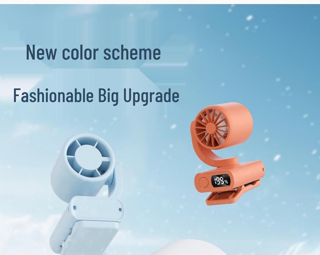 Compact USB Rechargeable Clip Fan with Digital Display for Backpack, Hat, Umbrella, or Outdoor Use