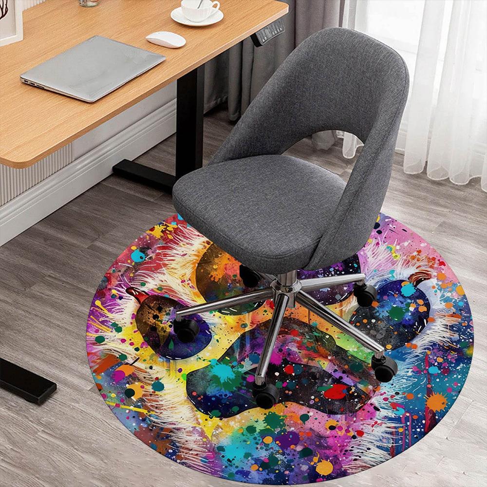1pc Paw Print Colorful Round Chair mat office Area Rug - Non-Slip, Floor Mat for Office, Bedroom, Ideal home decor gift p0105067