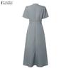 ZANZEA Women Summer Turn Down Collar Short Sleeve Elegant Casual Dress
