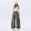 2026 Spring Trendy Military Green Curved Leg Workwear Jeans – Casual, Loose, and Versatile Drape for Women