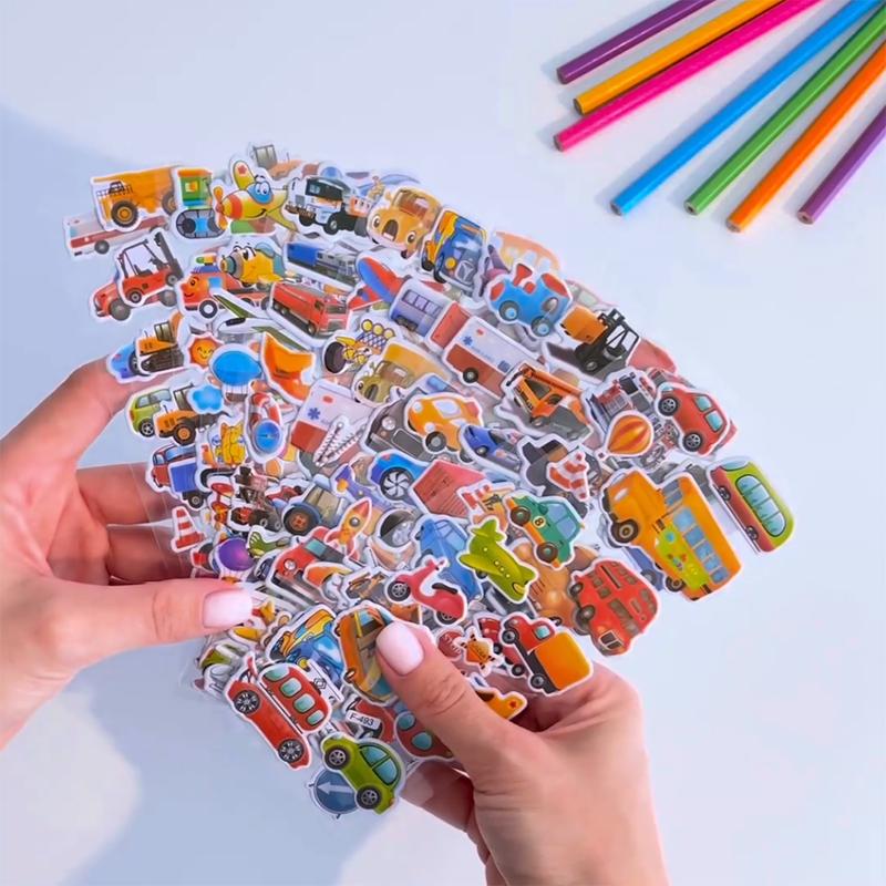 10 Sheets 3D Puffy Stickers for Kids Cute Cartoon Vehicle Stickers Scrapbook Stickers for Children Gift for Boys and Girls