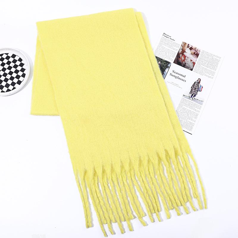 Men's and Women's Thick Woolen Scarf: Solid Color Knitted, Warm, Tassel-Edged, Imitation Cashmere for Winter