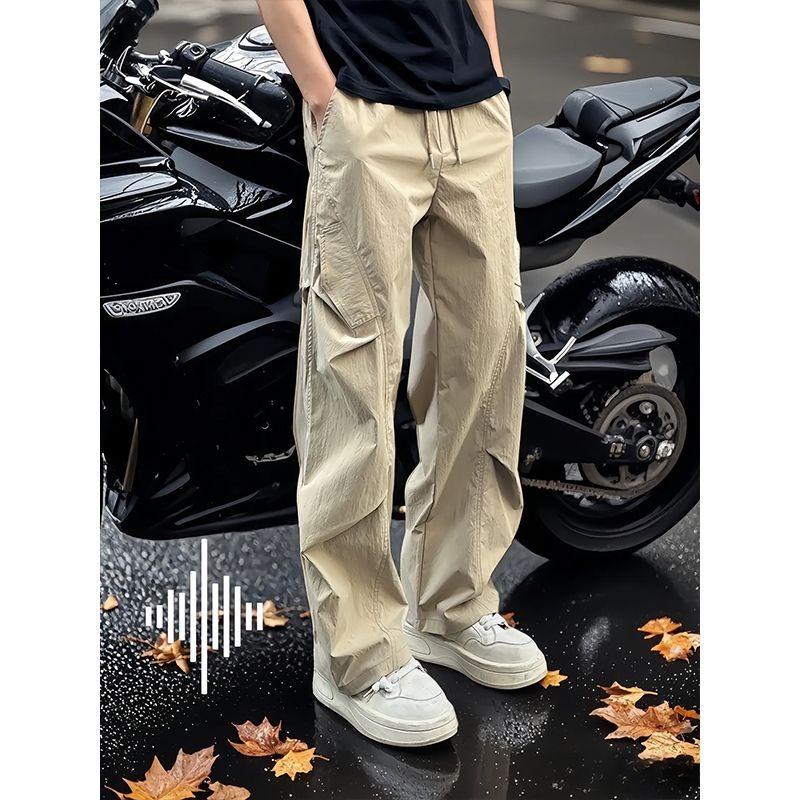 Men's Lightweight Cargo Parachute Pants Casual Loose Fit Straight Leg Quick Dry Streetwear Trousers