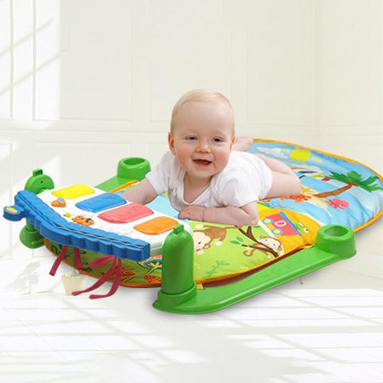 Baby Play Mat with Hanging Rattle Toy Light & Music Crawling Mat Kids Activity Gym Fitness Play Piano Game Blanket Early Educational Musical