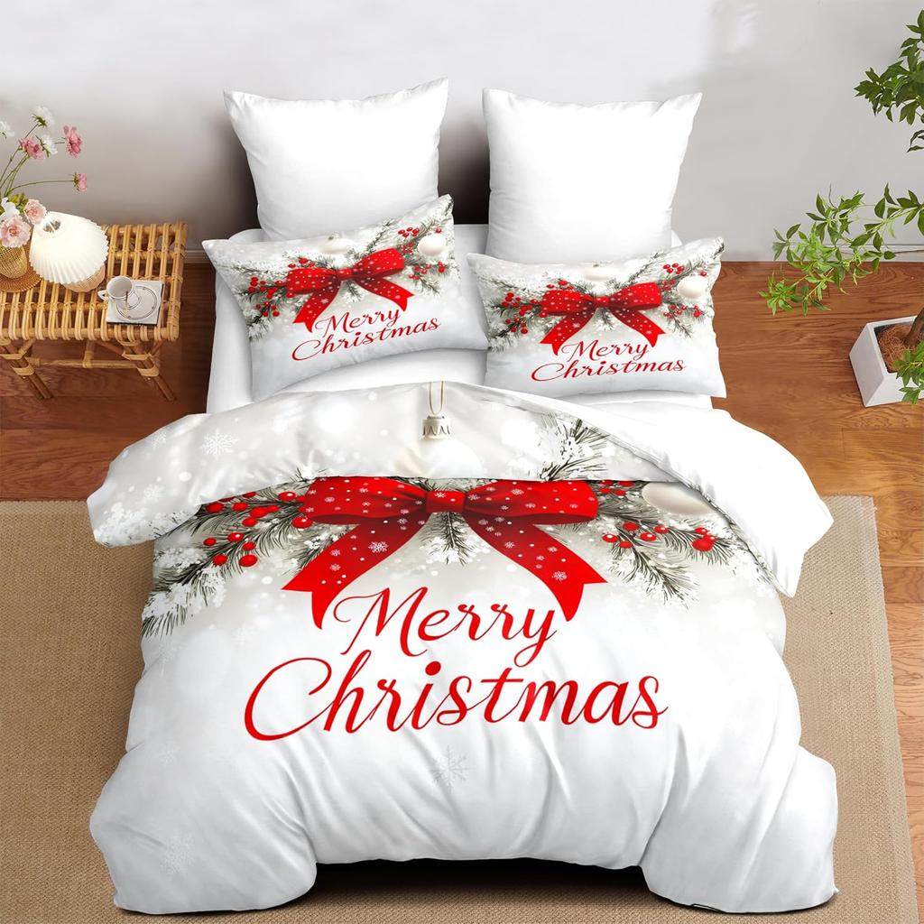 Soft with Soft Fabric Duvet Cover Quen Red White Christmas Warm Comforter Cover Farmhouse Holiday Decor Soft Duvet Cover Set 3 Pieces