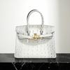Crocodile Pattern Platinum Bag Cowhide Genuine Leather Women's One-shoulder Cross-body Large-capacity Commuting Handbag Korean Niche