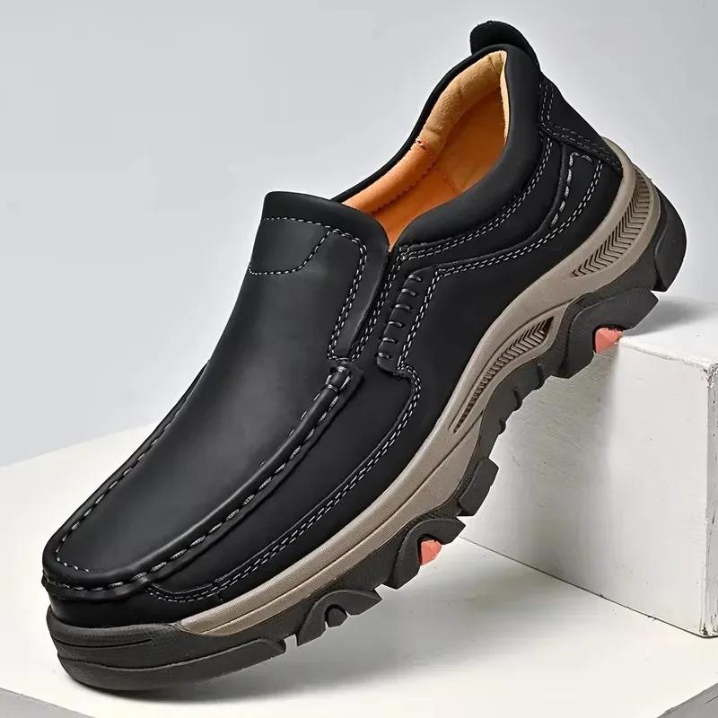Fashion Fashion Leather Male Loafers Thick Bottom Business Shoes Men Slip-on Leather Mens Casual Shoes Senior Brand Male Hiking Footwear