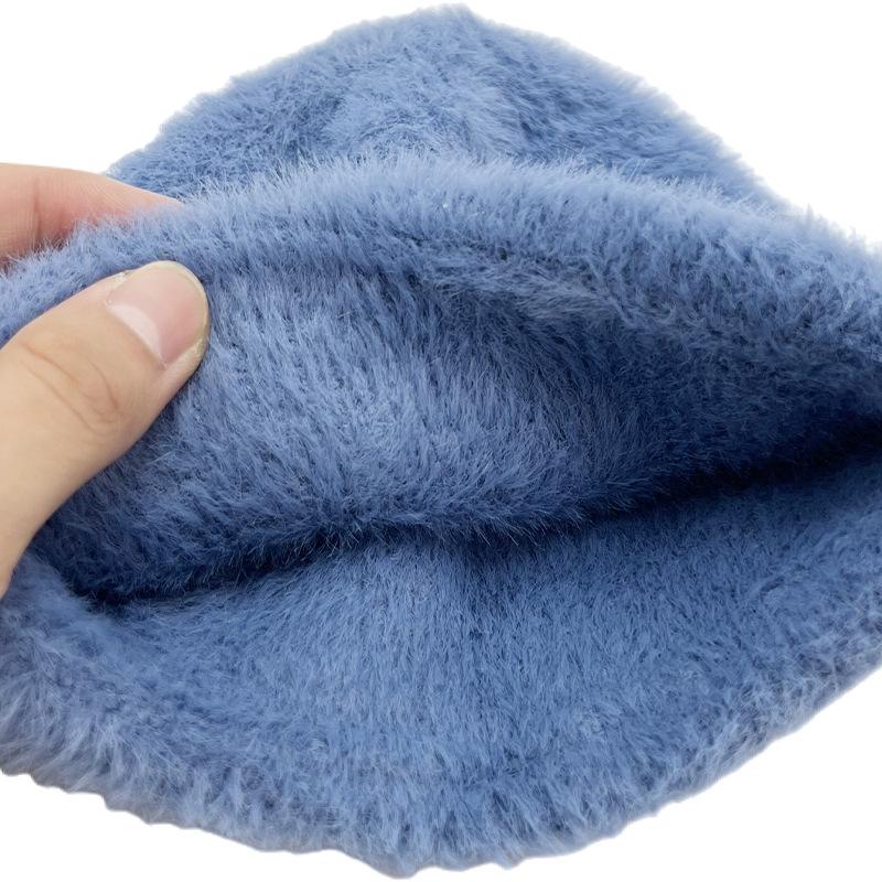 Winter Imitation Mink Hair Children's Knitted Hat, Solid Color Imitation Rabbit Hair Wool Hat for Boys and Girls Outdoor Warm Cold Hat