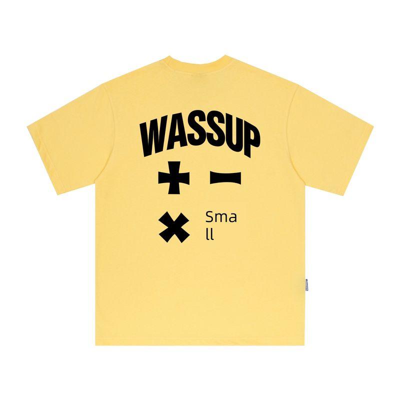 Wassup Trendy American Letter Print T-Shirt Short Sleeve Men's Summer Loose Casual Couple Round Neck Top