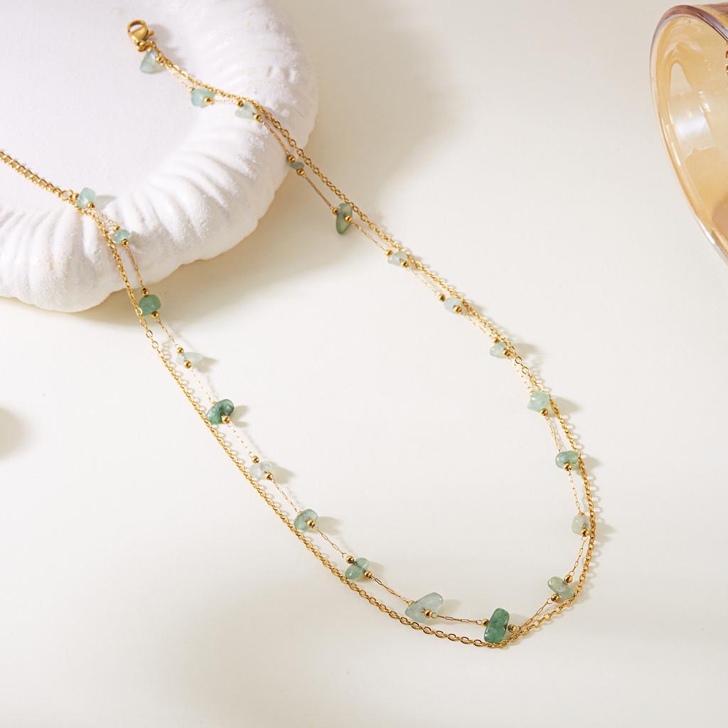 Stainless Steel Sunflower Necklace With Natural Turquoise Beads For Women