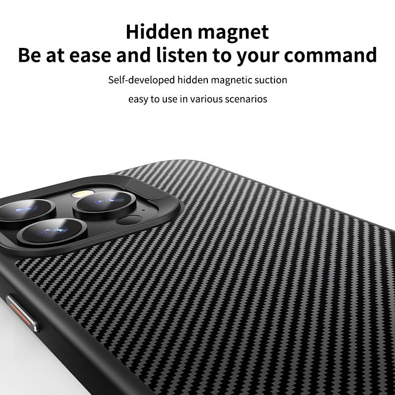 Premium Hidden Magnet Carbon Fiber Texture Anti-fall Shell For iPhone 17 Pro Max 16 15 14 Plus For Magsafe Anti-fingerprint Case
