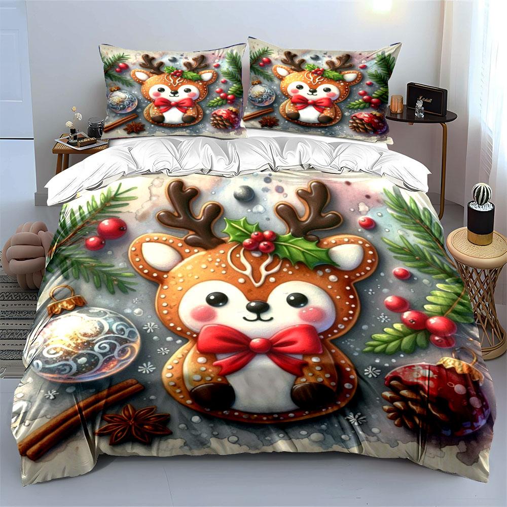 Cartoon Reindeer with Holly. Bedding Sets Duvet Cover Sets Duvet Covers Pillowcases(1*Duvet Cover 2*Pillowcases Without Duvet Insert)