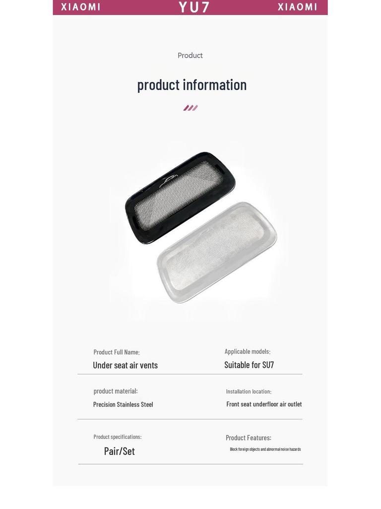 Scratch-Resistant Stainless Steel Under-Seat Air Vent Cover for Xiaomi YU7