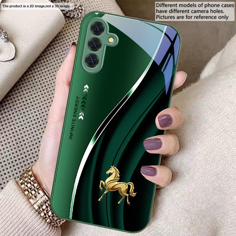 Goldenes springendes Pferd gut Für Samsung S26 S22 S8 S9 10 S20 Ultra S21 Pro S22 Plus S23 FE S24Ultra S25 Edge S24+ Glas Handyhülle