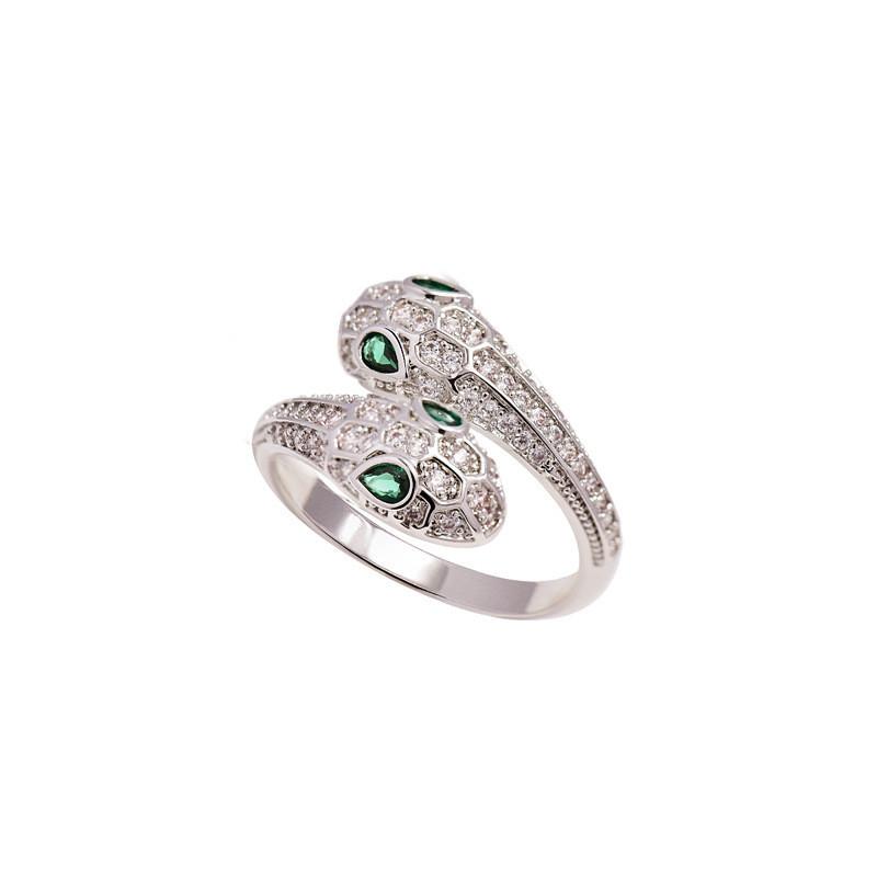 Vintage Copper Snake Wrap Open Ring For Women Fashionable And Trendy With Green Diamond Eyes