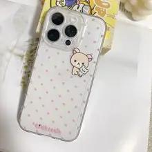 Cute Bear Pink Polka Dots Phone Case For Samsung S25 S24 S23 S22 S21 S20 Note20 Note10 Plus Ultra Lite 5G Clear Soft TPU Cover