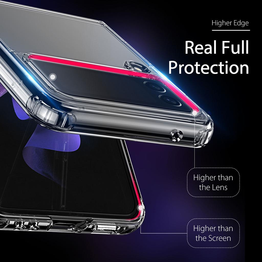 Anti -Yellow Transparent Tpu +Pc Full Protetive Phone Case For Samsung Galaxy Z Flip 4 3 5g With Metal Chain Shockproof Cover
