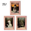 Magnetic Photo Frame 3Pcs Christmas Light-up Refrigerator Magnet, Vintage Wooden Halloween Magnet Decorations Fridge Glowing Picture Holder