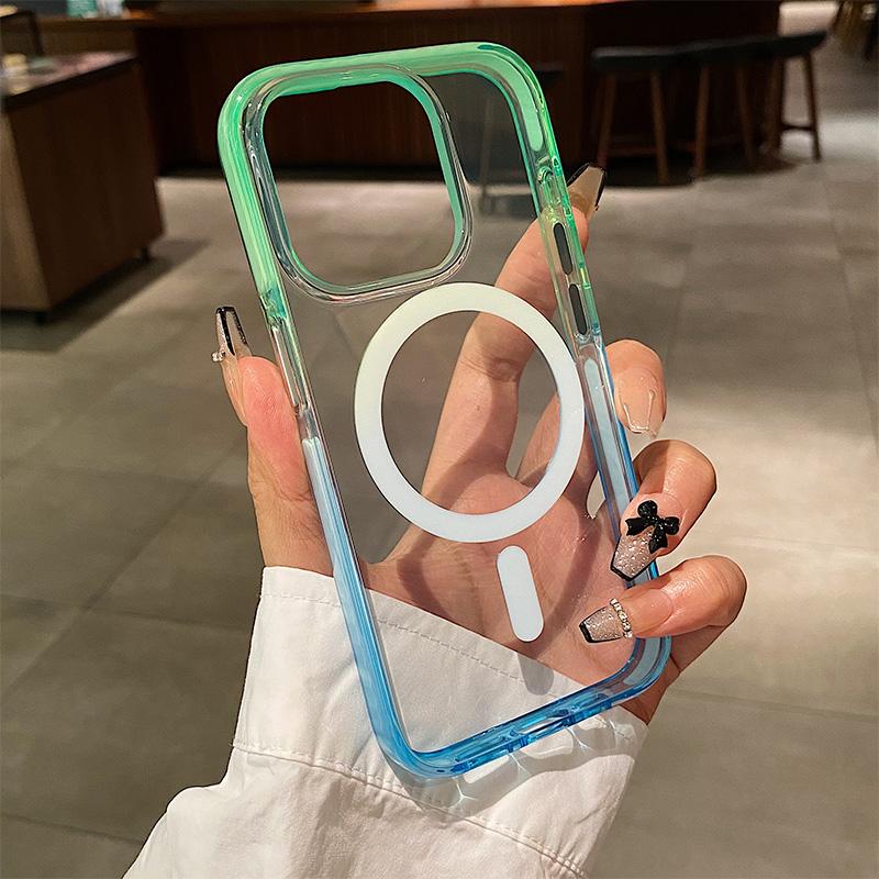

Hit color Transparent Shockproof For Magsafe Phone case for iPhone 15Pro 13 14 15Pro Max Wireless Charging case Hard Back Cover For iPhone 15