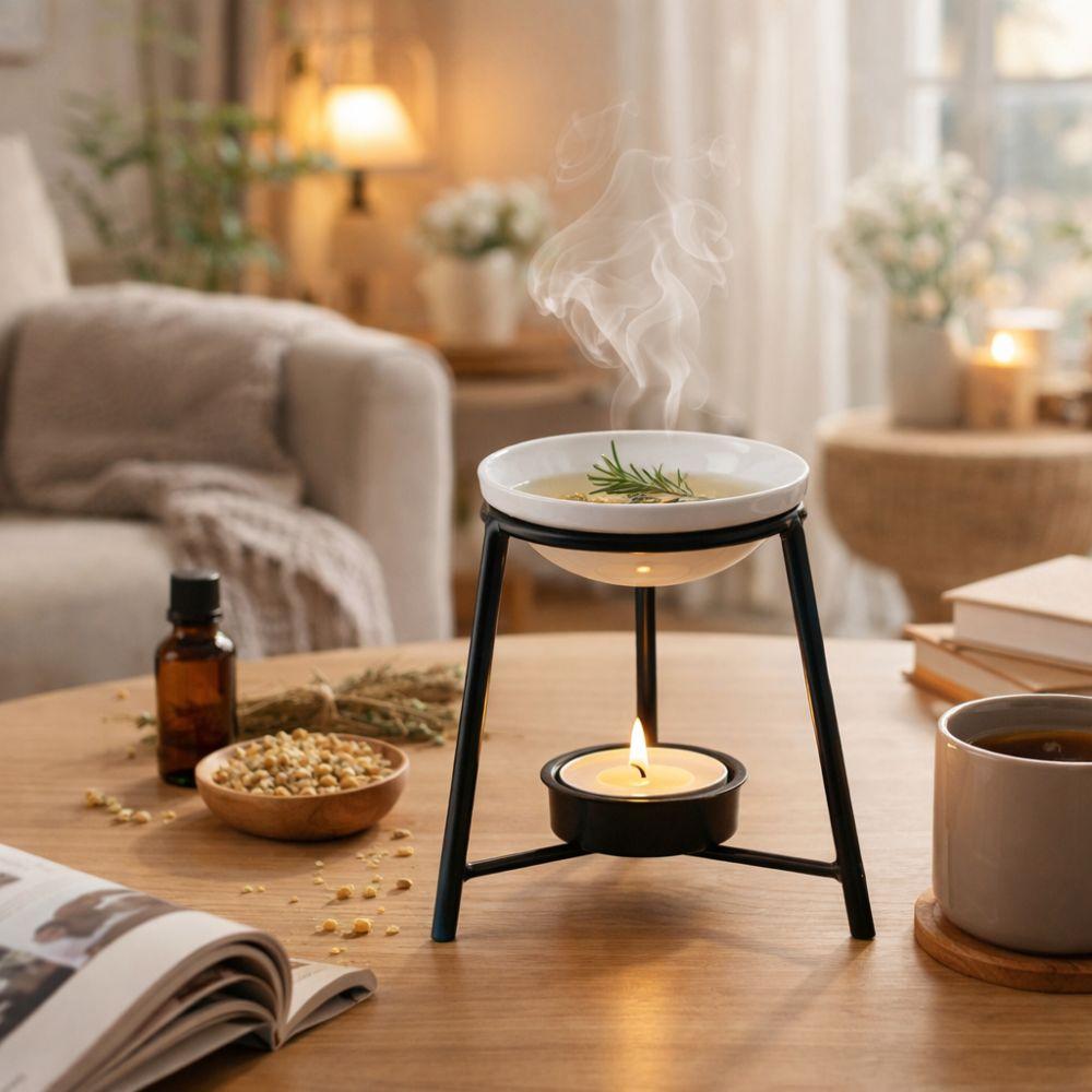 Ceramic Bowl Aromatherapy Stove Iron Base Metal Rack Tealight Holder Romantic Hollow Out Candle Wax Warmer Home Decor