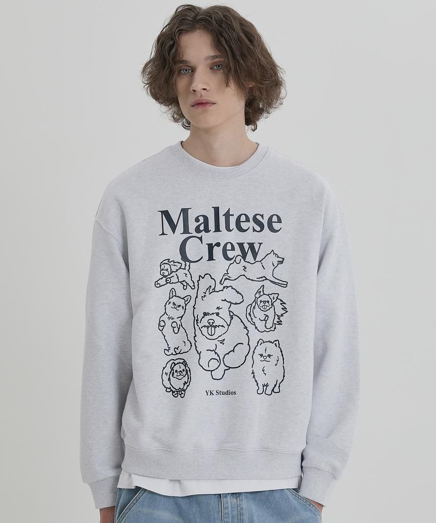WAIKEI Maltese Crew Line Graphic Sweatshirt Melange White
