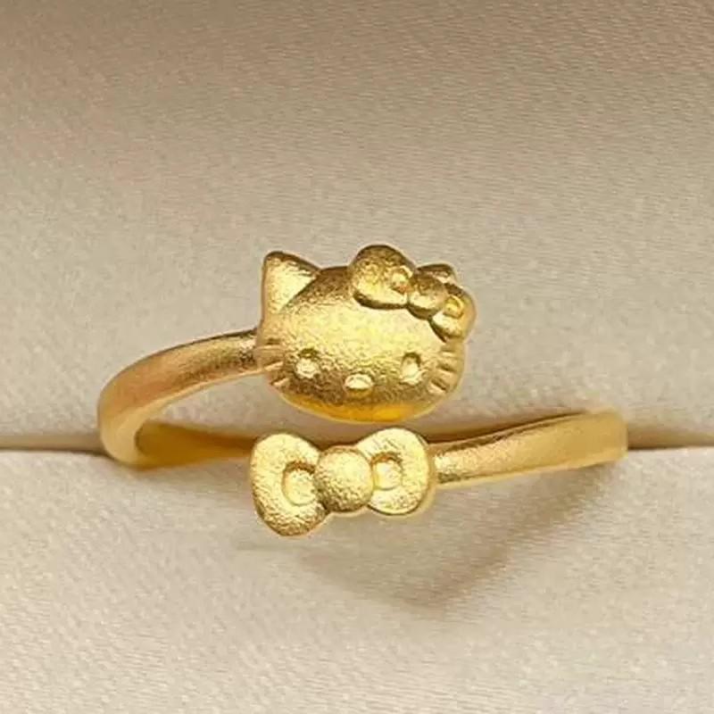 Hello Kitty-Inspired Adjustable Open Ring for Women – Cute Cat Design, Light Luxury & Trendy Style
