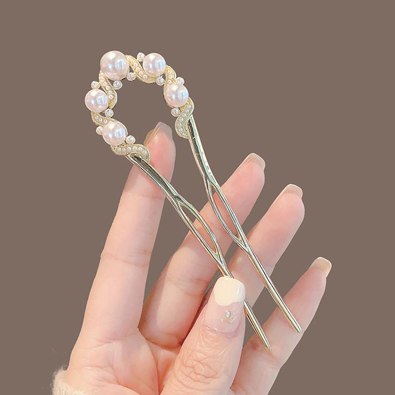 Elegant Temperament Minimalist Imitation Pearl Inlaid U-shaped Women Alloy Hairpin High-end Retro Cheongsam Hanfu Plate Hairpin
