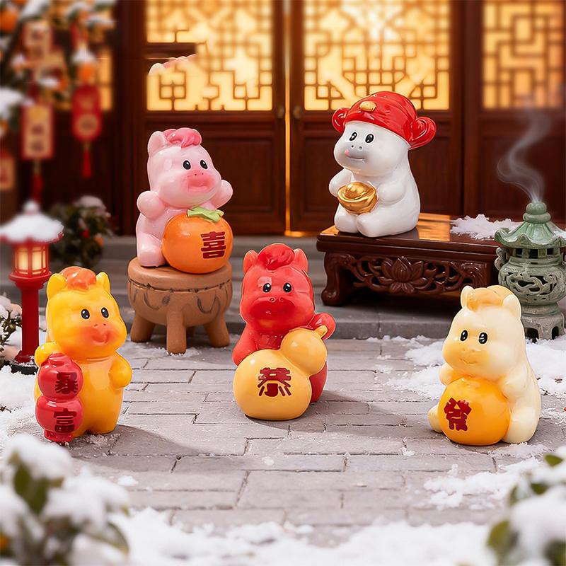 2026  Year Figurines Miniatures Cartoon Lucky Horse Micro Landscape Car Ornaments Home Desk Decorations Room Decor Gift