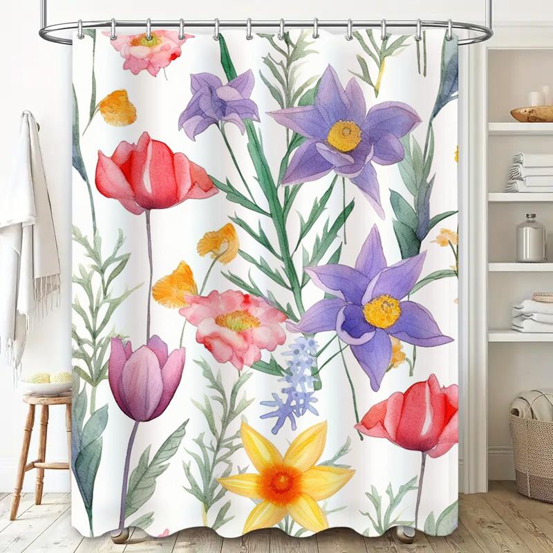 Watercolor Floral Shower Curtain Pink Purple Yellow Red Blue Decorative Bathrooms Waterproof Home Decoration Window Backdrop for