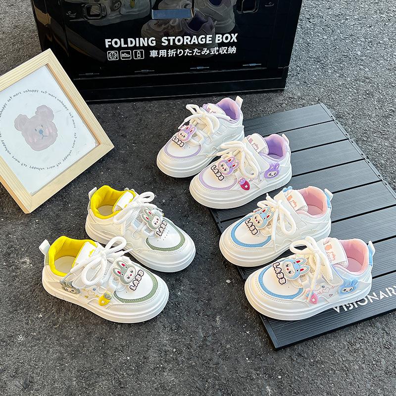 Children's and girls board shoes 2025 spring and autumn models fashionable soft-soled non-slip l rabub little girl casual little white shoes