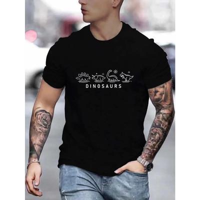 'Dinosaurs' Print T-shirt voor Mannen, Casual Ronde Hals Korte Mouwen Mode Zomer T-shirts Tops, Normaal en Oversized Tees