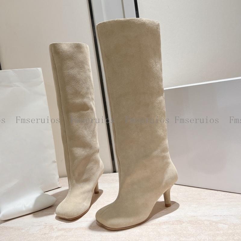 

Женские ботфорты на высоком каблуке-шпильке из натуральной кожи, длинные сапоги с квадратным носком, элегантная мода, лаконичный дизайн, качественная обувь 41 хаки