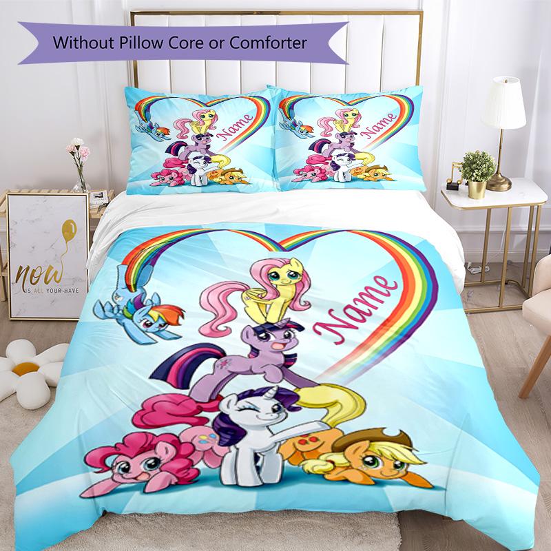 Little Pony (13) Customize Your Name Bedding Set Breathable Duvet Cover with Pillowcases Home Decoration Birthday Gift