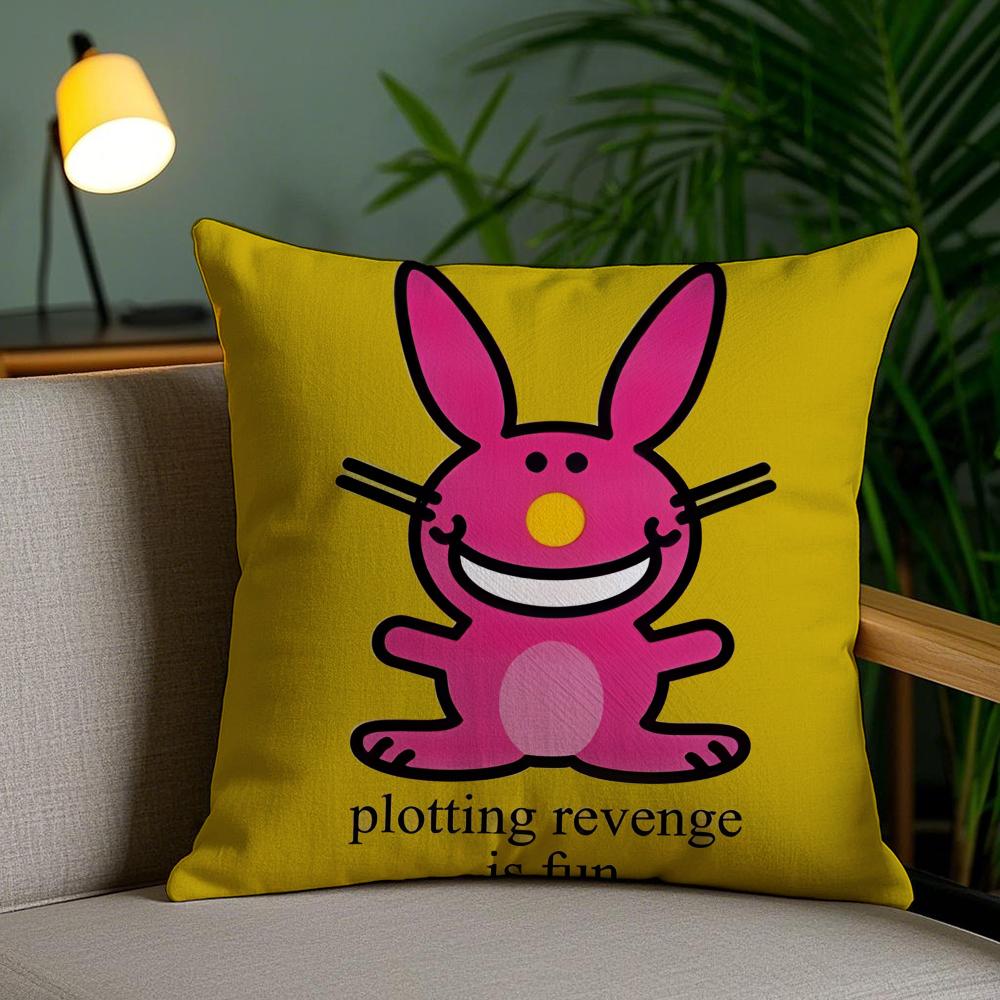 Cute Rabbit Cushion Cover Plush Fabric DoubleSided Printed Invisible Zipper Sofa Pillow Case Home Bedroom Decor