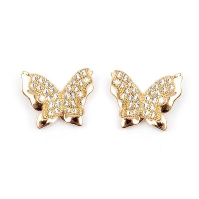[M8909] - Gold Plated 'Butterflies' Earrings - White Gold - 10x9 Mm
