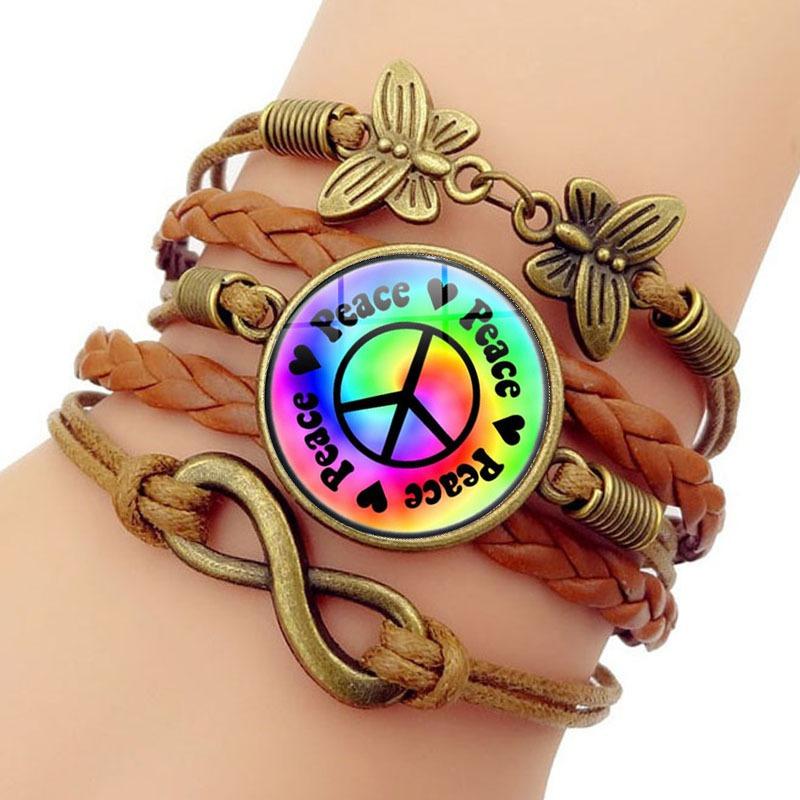 Colorful Peace Logo Time Gem Bracelet Women's Fashion Butterfly Infinity Symbol Hand-woven Multi-layer Hand Jewelry