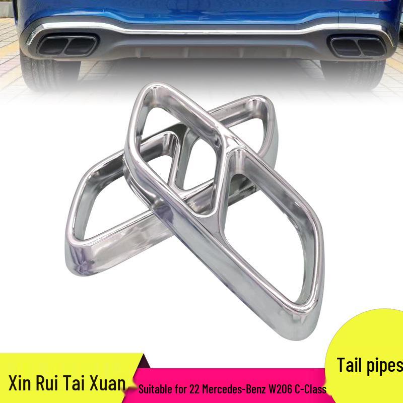 Mercedes-Benz W206 C-Class Exhaust Frame: Stainless Steel Silver, Four-Outlet Tail Pipe Set (2022 Model)