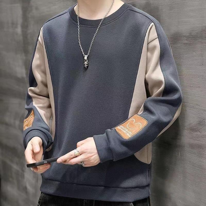 Men's Color Block Sweatshirt Contrast Panel Pullover Loose Fit Casual Top With Patches Streetwear