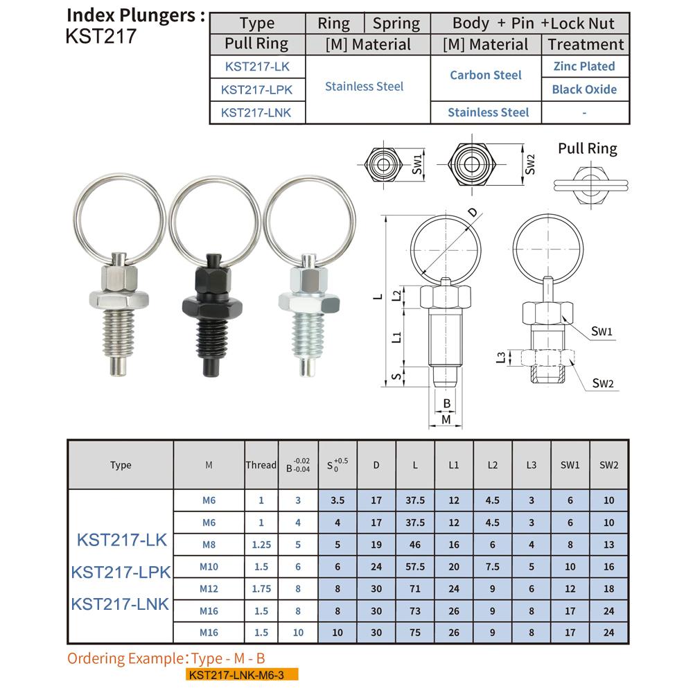 Screw Index Plungers M6 M12 M16 Indexing Plunger Pin Ring Type with lock Galvanized Spring Index Pin