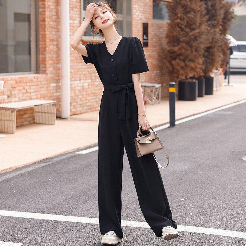 Women's Short Sleeve Black Slimming Jumpsuit - Summer 2026 Fashion