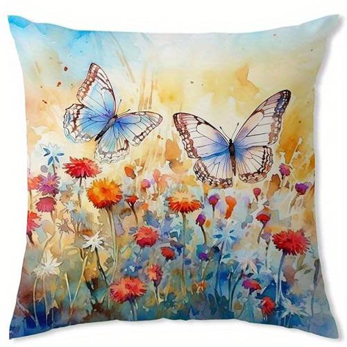 Colorful Butterflies in a Flower Double-sided Printed pillow cover Short plush Suitable living rooms sofas throw cushion cover