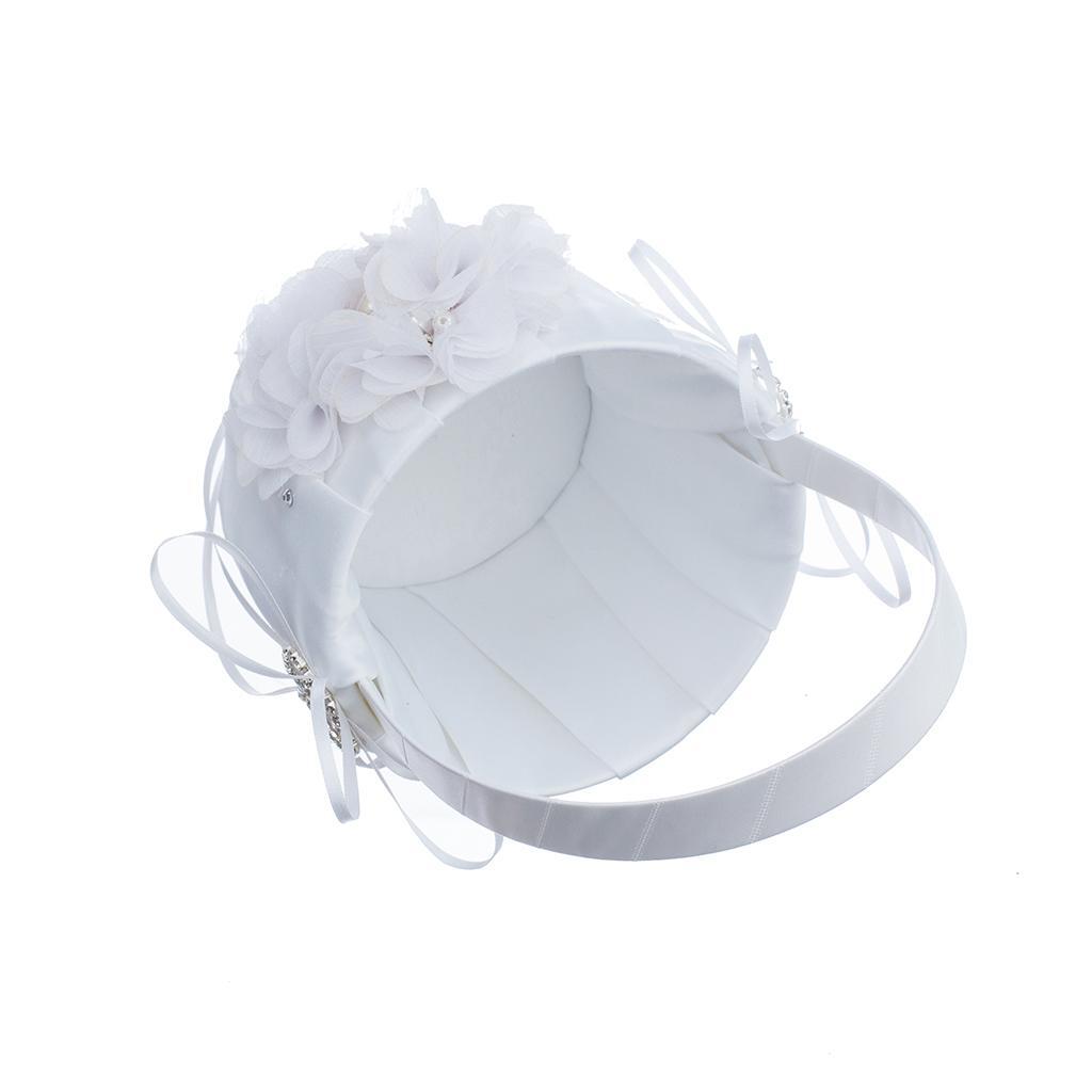 Wedding Bowknot Faux Pearl Flower Girl Basket With Heart Shape Decor