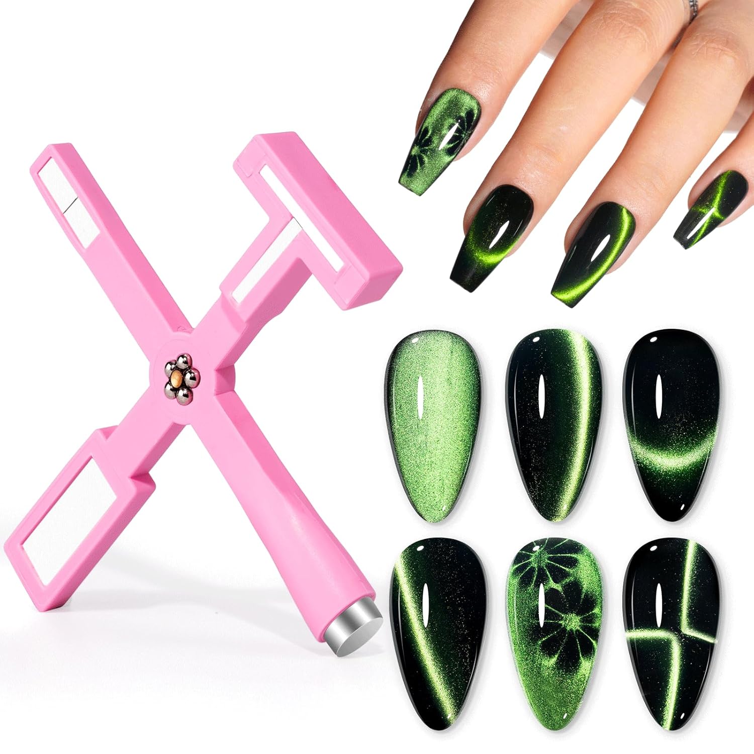 

LINMANDA 5 in 1 Multi-function Cat Eye Nail Magnet Tool with Silicone sleeve Protective Case Strong Suction Cat Eye Magnet Pen розовый